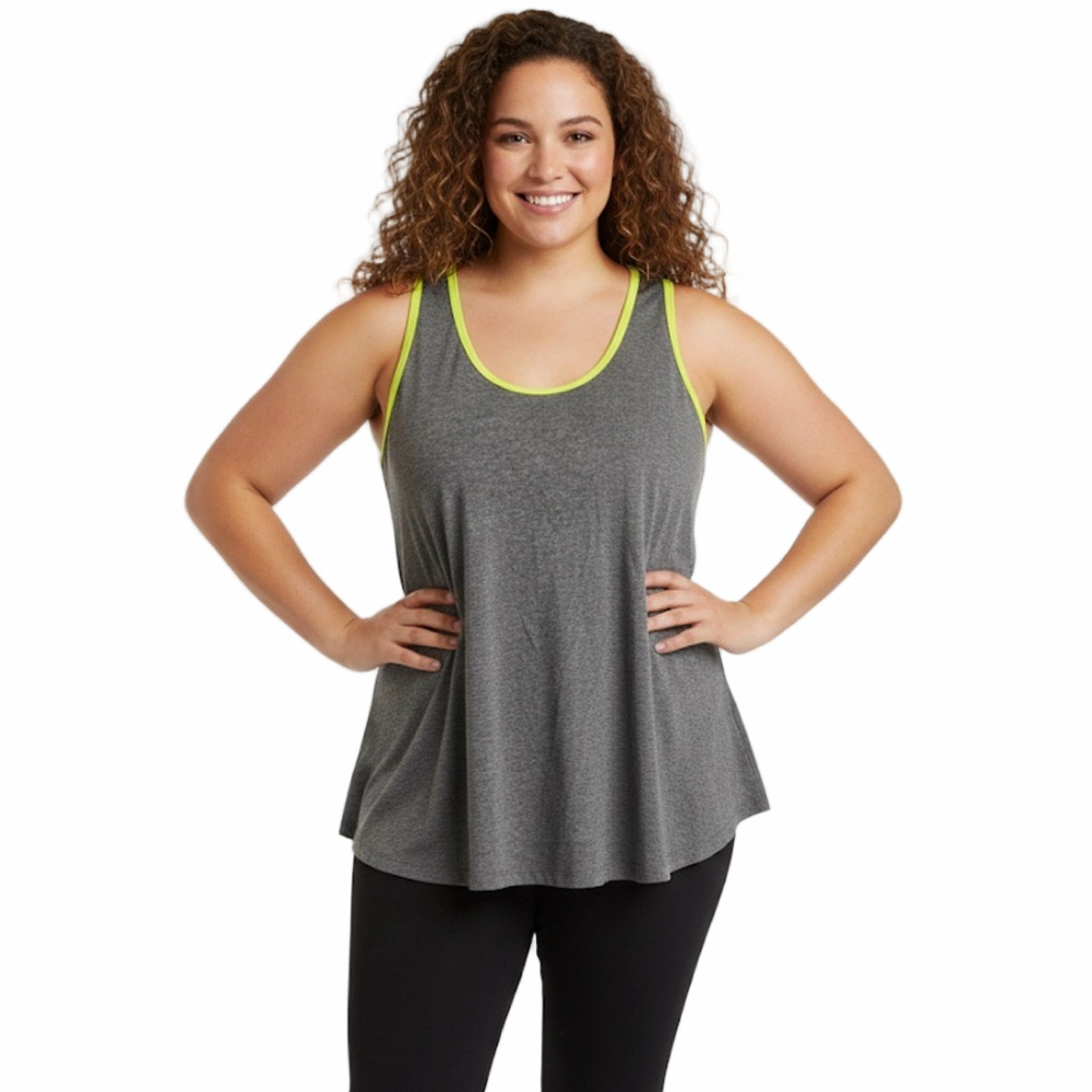 Old Navy Active Semi Fitted Athletic Workout Exercise Tank Grey Neon Size XXL